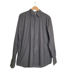 Calvin Klein Button Up Shirt Mens Size L Long Sleeve Gray Polka Dot Black Shirt